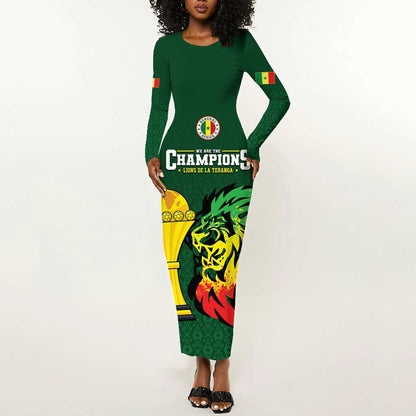 Senegal Football Champions Custom Long Sleeve Bodycon Dress Lions of Teranga Rise