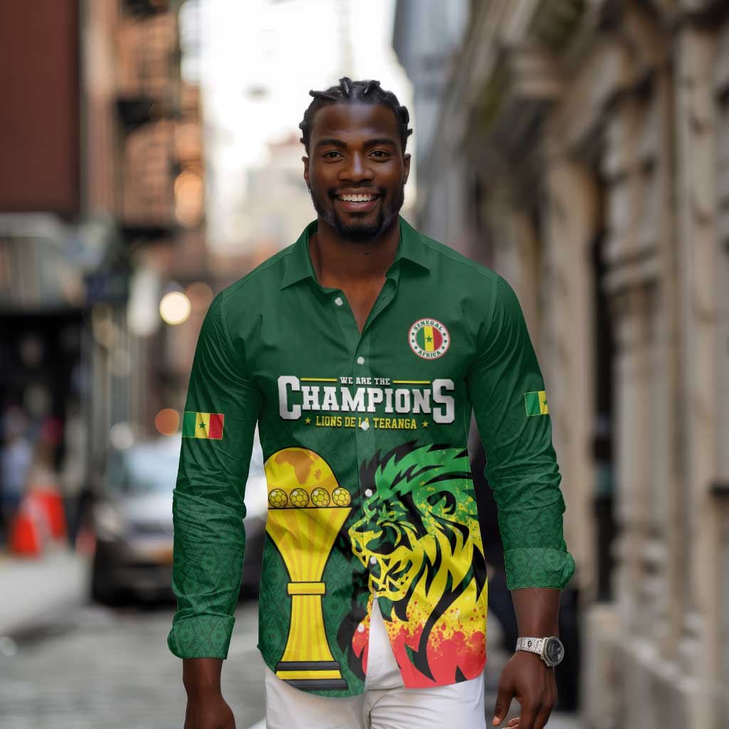 Senegal Football Champions Custom Long Sleeve Button Shirt Lions of Teranga Rise