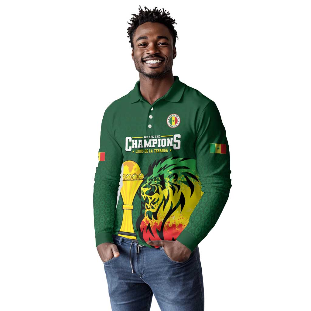 Senegal Football Champions Custom Long Sleeve Polo Shirt Lions of Teranga Rise