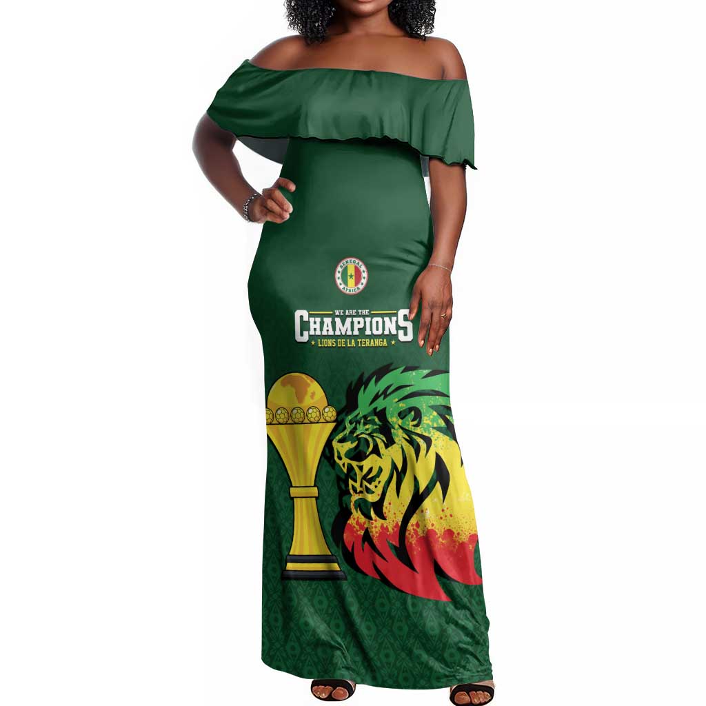 Senegal Football Champions Custom Off Shoulder Maxi Dress Lions of Teranga Rise
