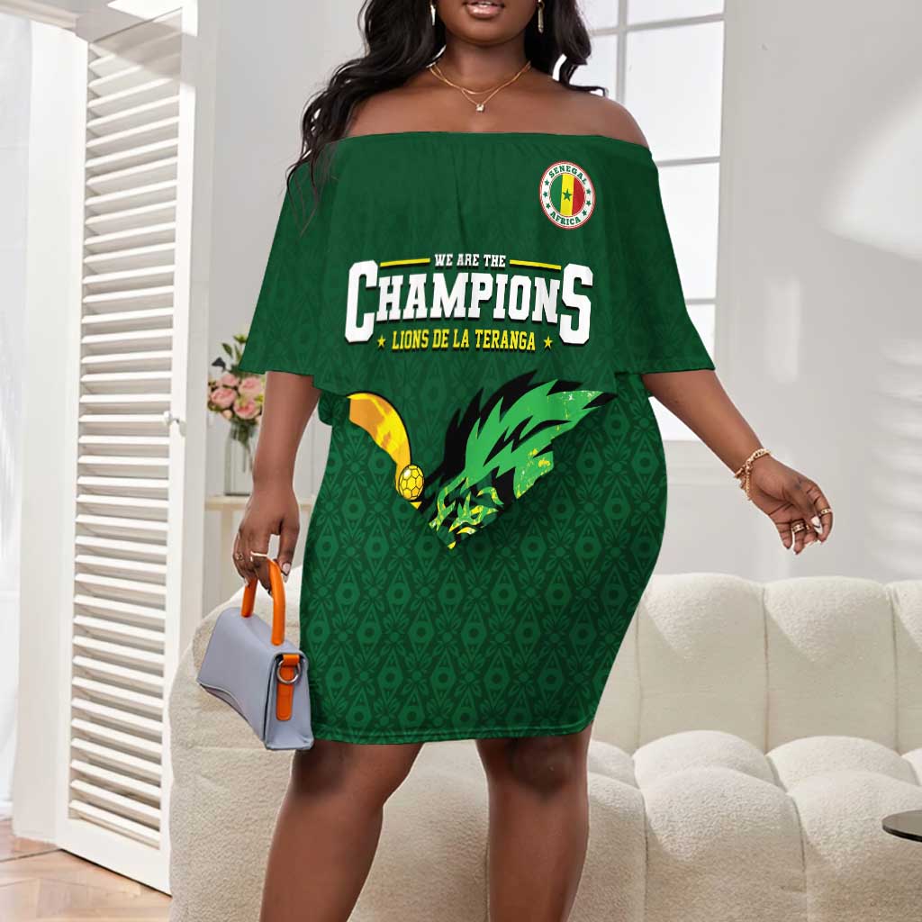 Senegal Football Champions Custom Off Shoulder Short Dress Lions of Teranga Rise