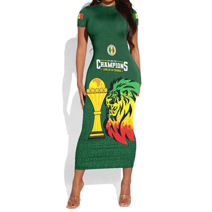 Senegal Football Champions Custom Short Sleeve Bodycon Dress Lions of Teranga Rise