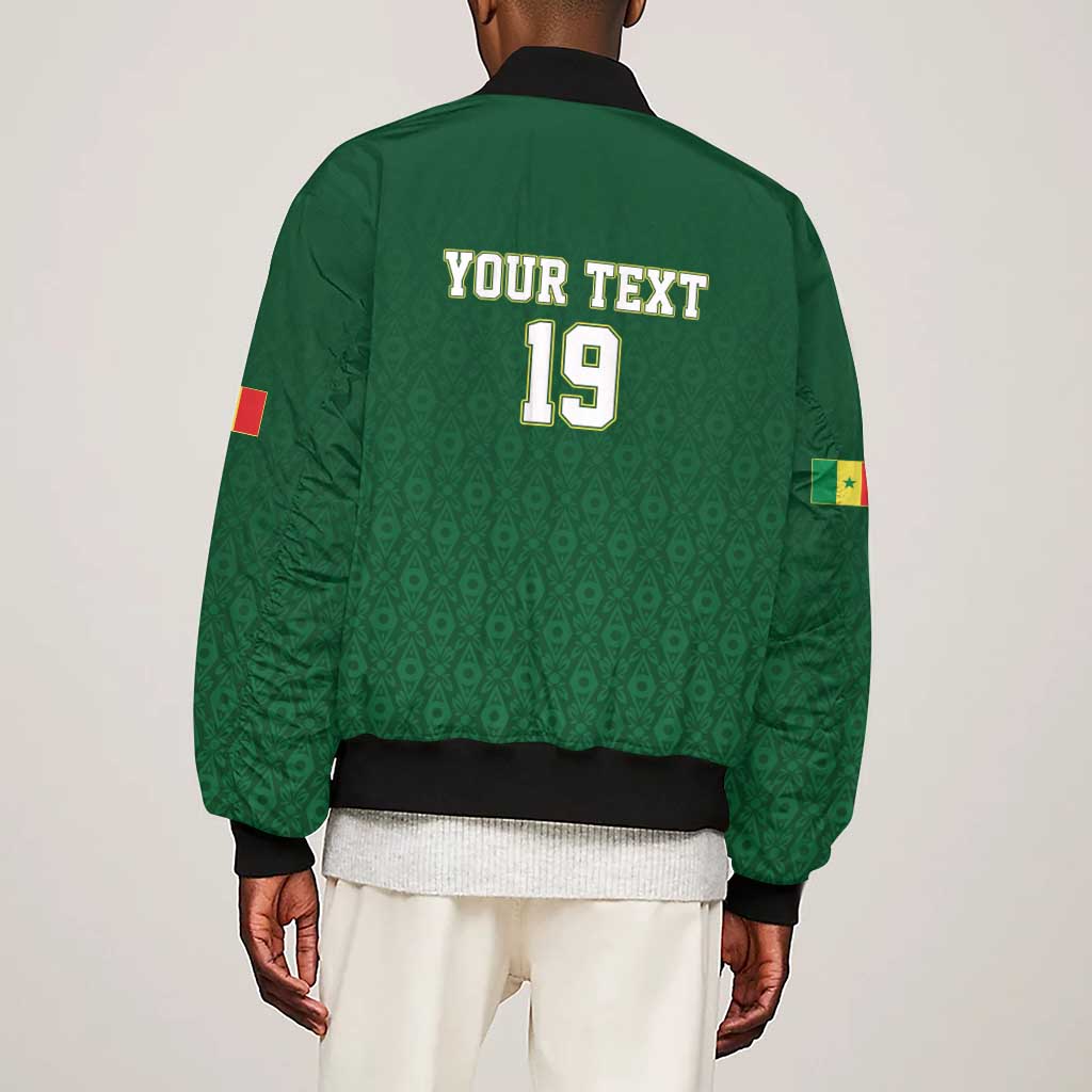 Senegal Football Champions Custom Sleeve Zip Bomber Jacket Lions of Teranga Rise