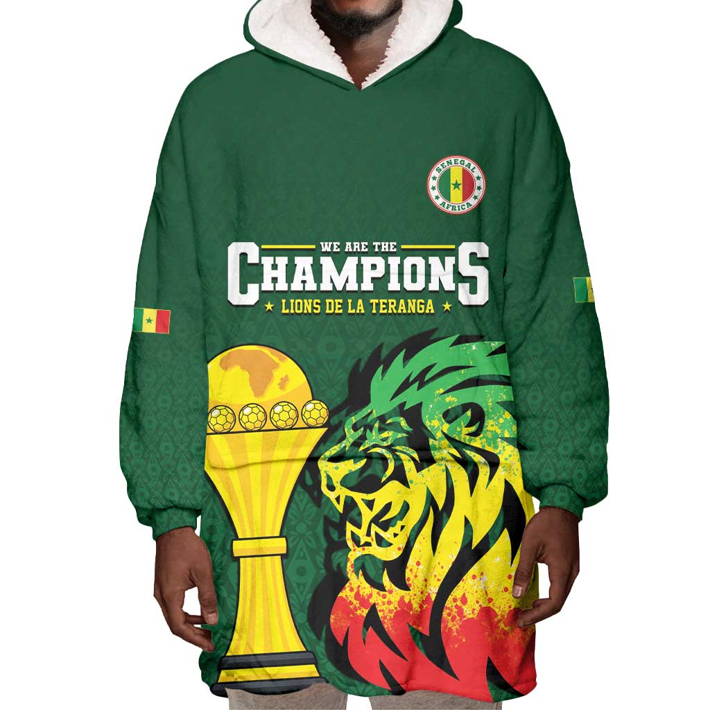 Senegal Football Champions Custom Wearable Blanket Hoodie Lions of Teranga Rise