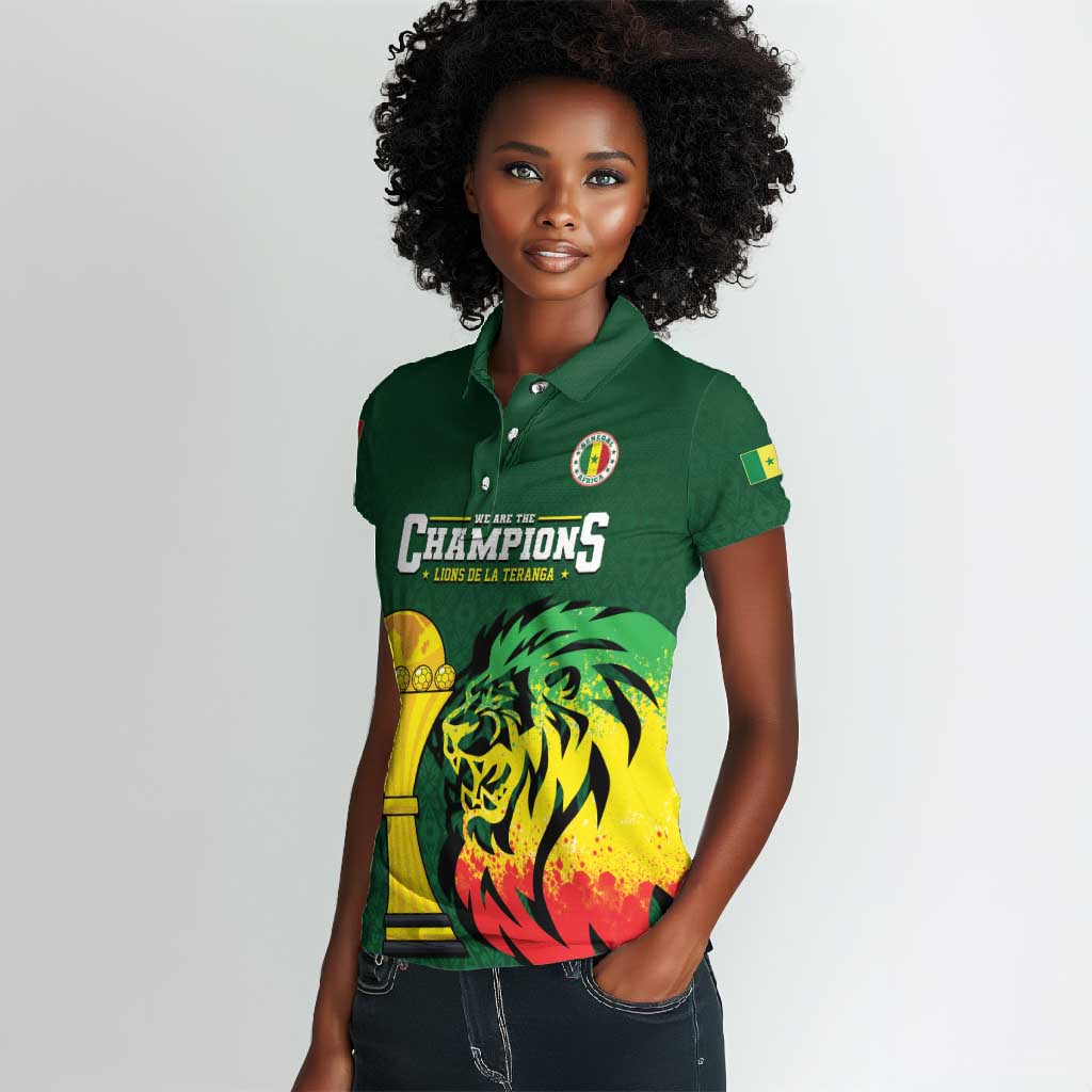 Senegal Football Champions Custom Women Polo Shirt Lions of Teranga Rise