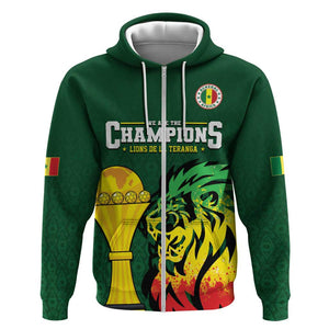 Senegal Football Champions Custom Zip Hoodie Lions of Teranga Rise