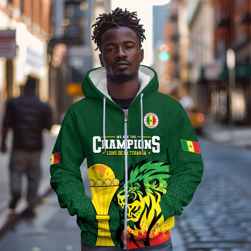 Senegal Football Champions Custom Zip Hoodie Lions of Teranga Rise