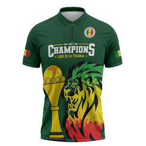 Senegal Football Champions Custom Zipper Polo Shirt Lions of Teranga Rise