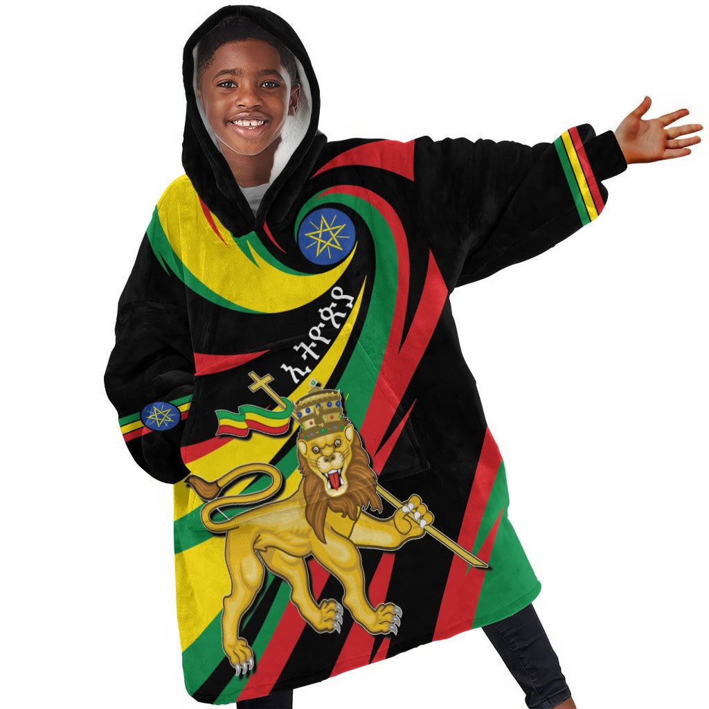 Ethiopia National Day 1991 Kid Wearable Blanket Hoodie Habesha Lion Of Judah