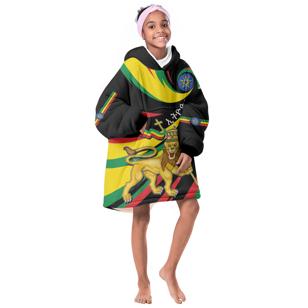 Ethiopia National Day 1991 Kid Wearable Blanket Hoodie Habesha Lion Of Judah