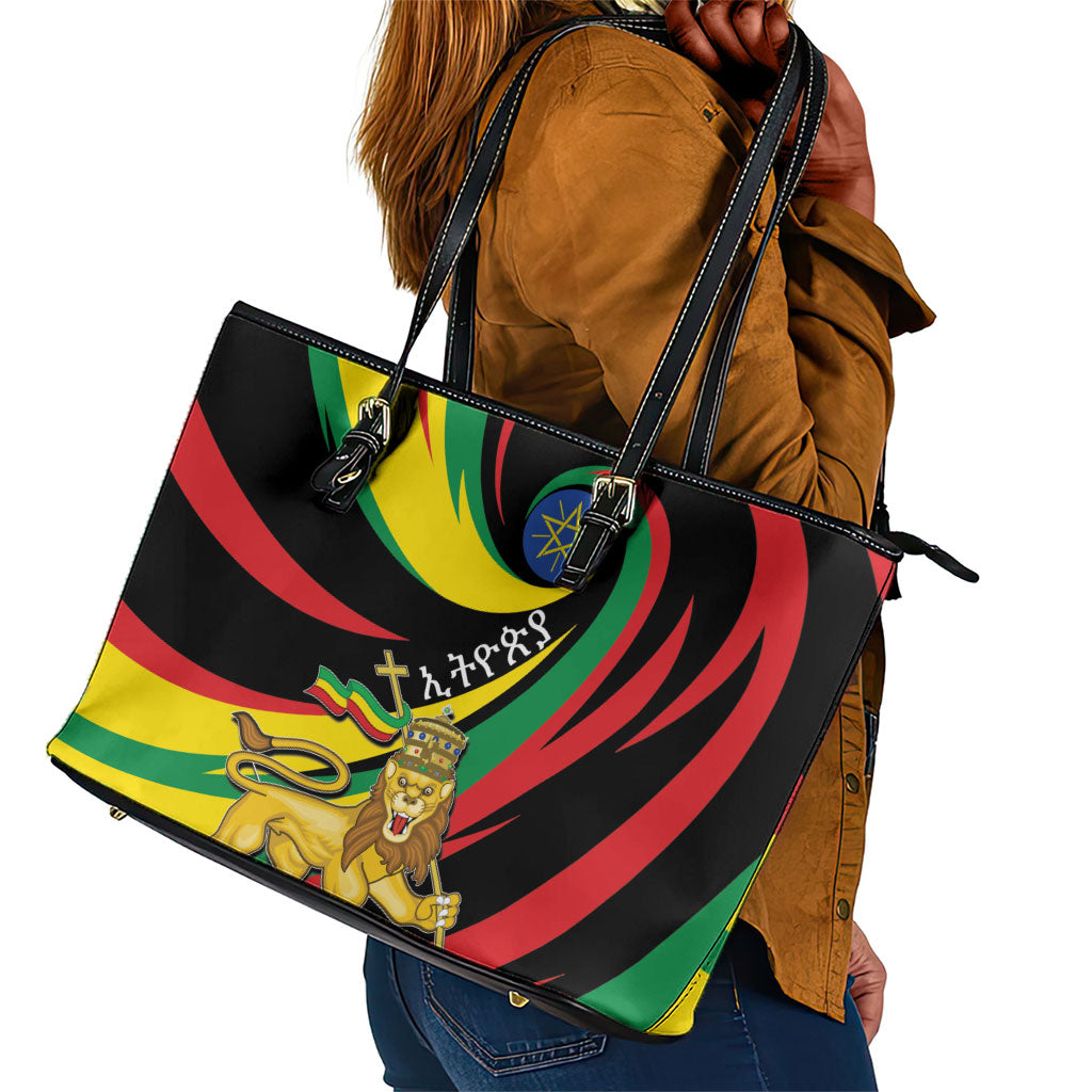 Ethiopia National Day 1991 Leather Tote Bag Habesha Lion Of Judah