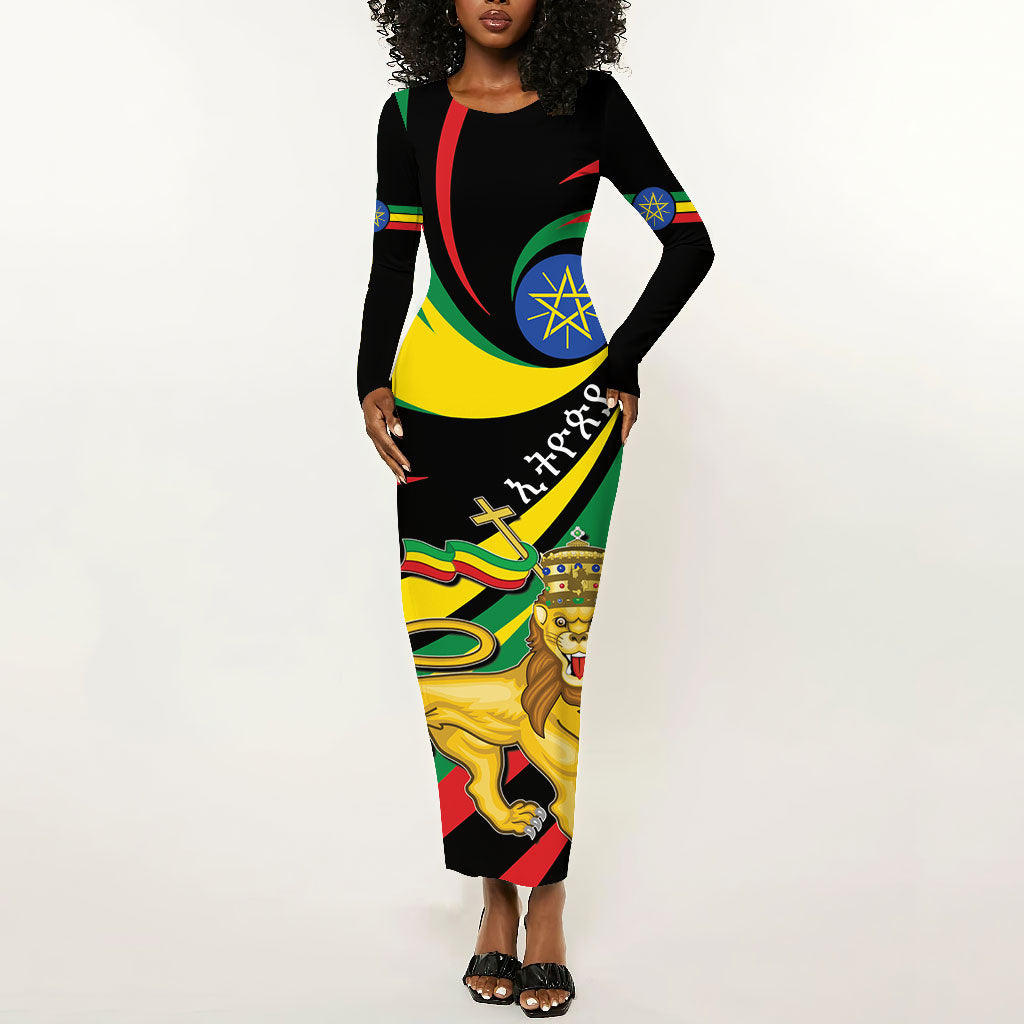 Ethiopia National Day 1991 Long Sleeve Bodycon Dress Habesha Lion Of Judah