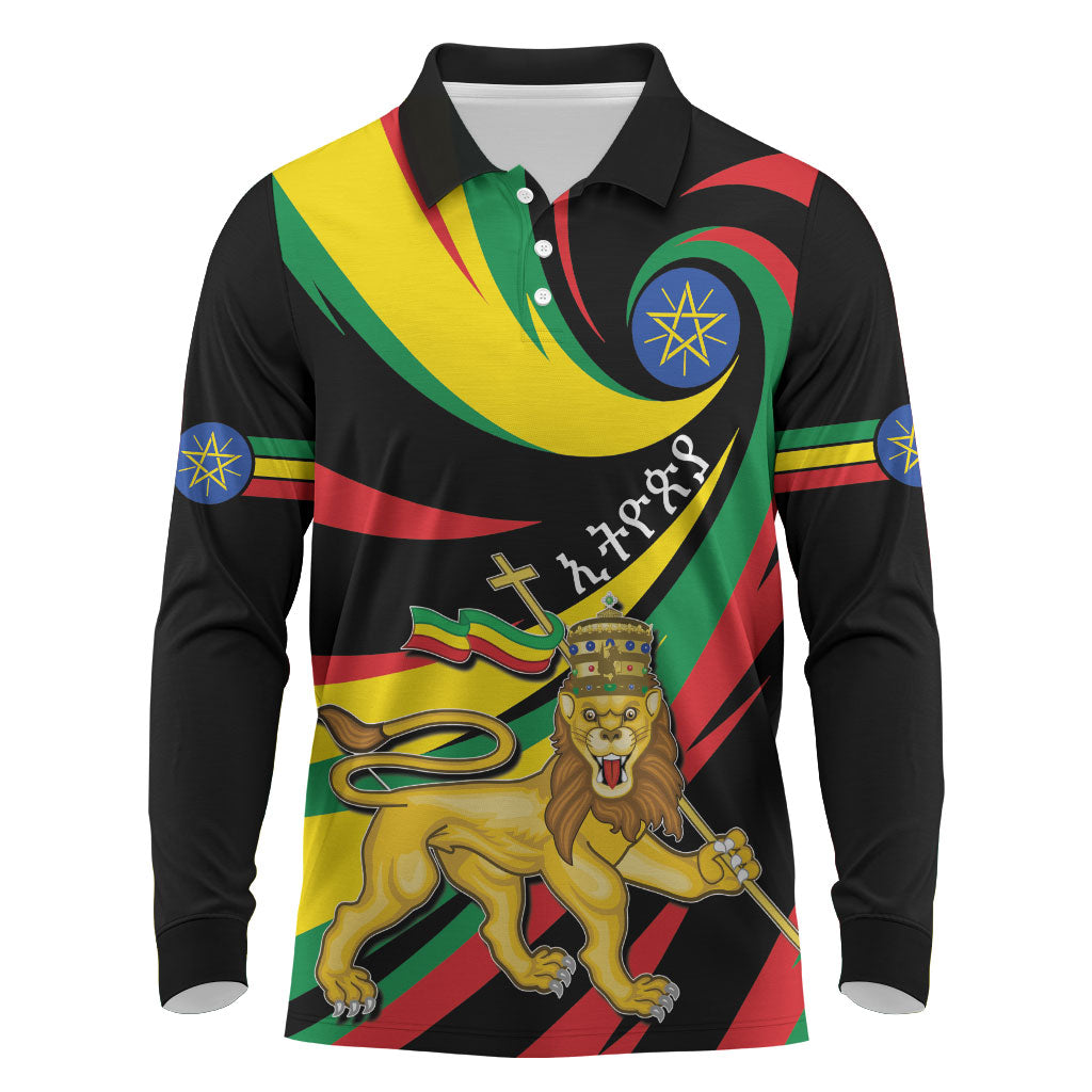 Ethiopia National Day 1991 Long Sleeve Polo Shirt Habesha Lion Of Judah