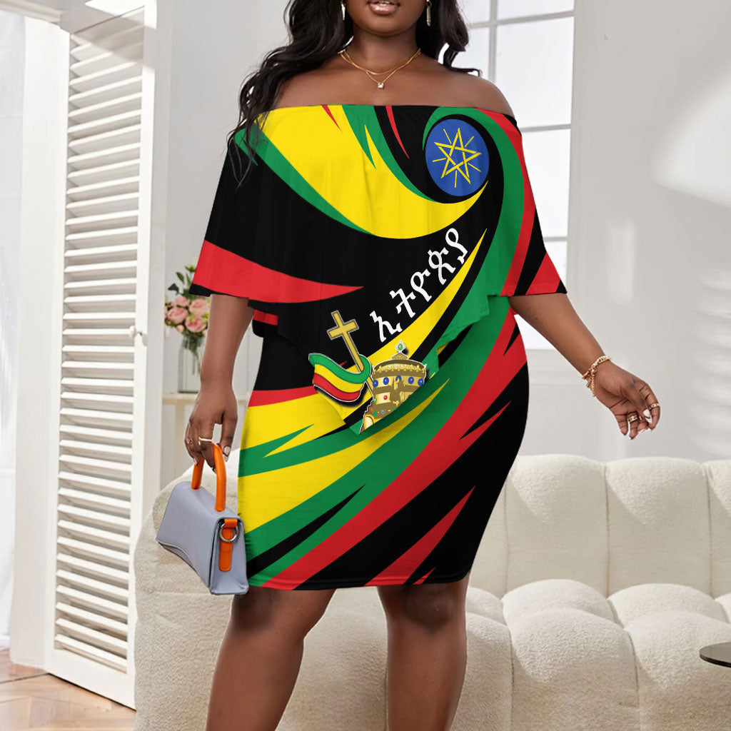 Ethiopia National Day 1991 Off Shoulder Short Dress Habesha Lion Of Judah