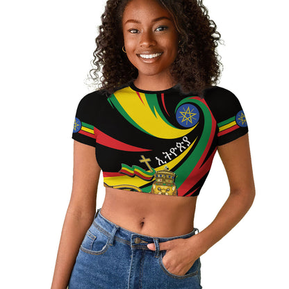 Ethiopia National Day 1991 Raglan Cropped T shirt Habesha Lion Of Judah