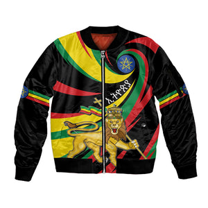 Ethiopia National Day 1991 Sleeve Zip Bomber Jacket Habesha Lion Of Judah
