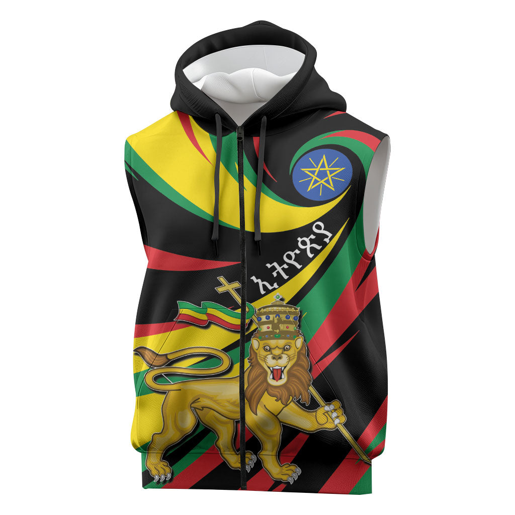 Ethiopia National Day 1991 Sleeveless Zip Hoodie Habesha Lion Of Judah