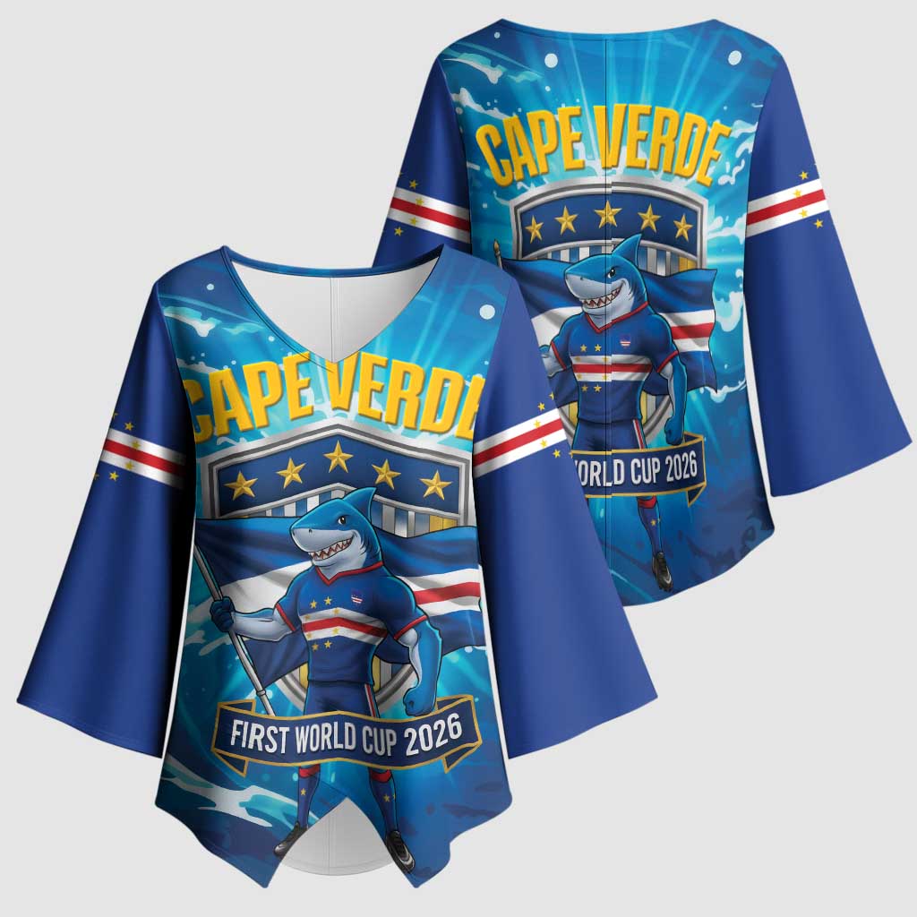 Blue Shark Cape Verde Football Kimono Sleeve Blouse First World Cup 2026