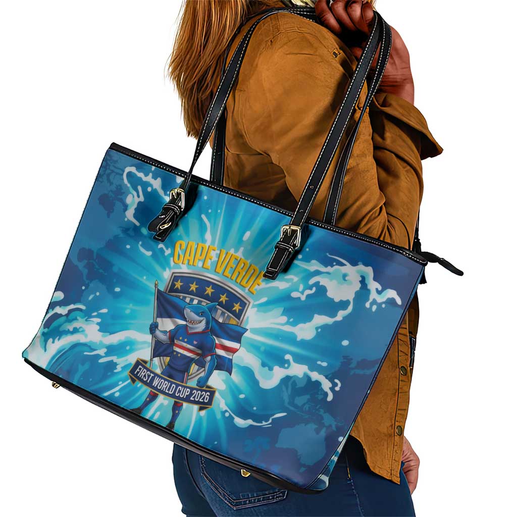 Blue Shark Cape Verde Football Leather Tote Bag First World Cup 2026 - African Pride