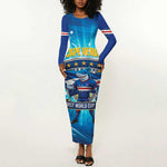 Blue Shark Cape Verde Football Long Sleeve Bodycon Dress First World Cup 2026 - African Pride