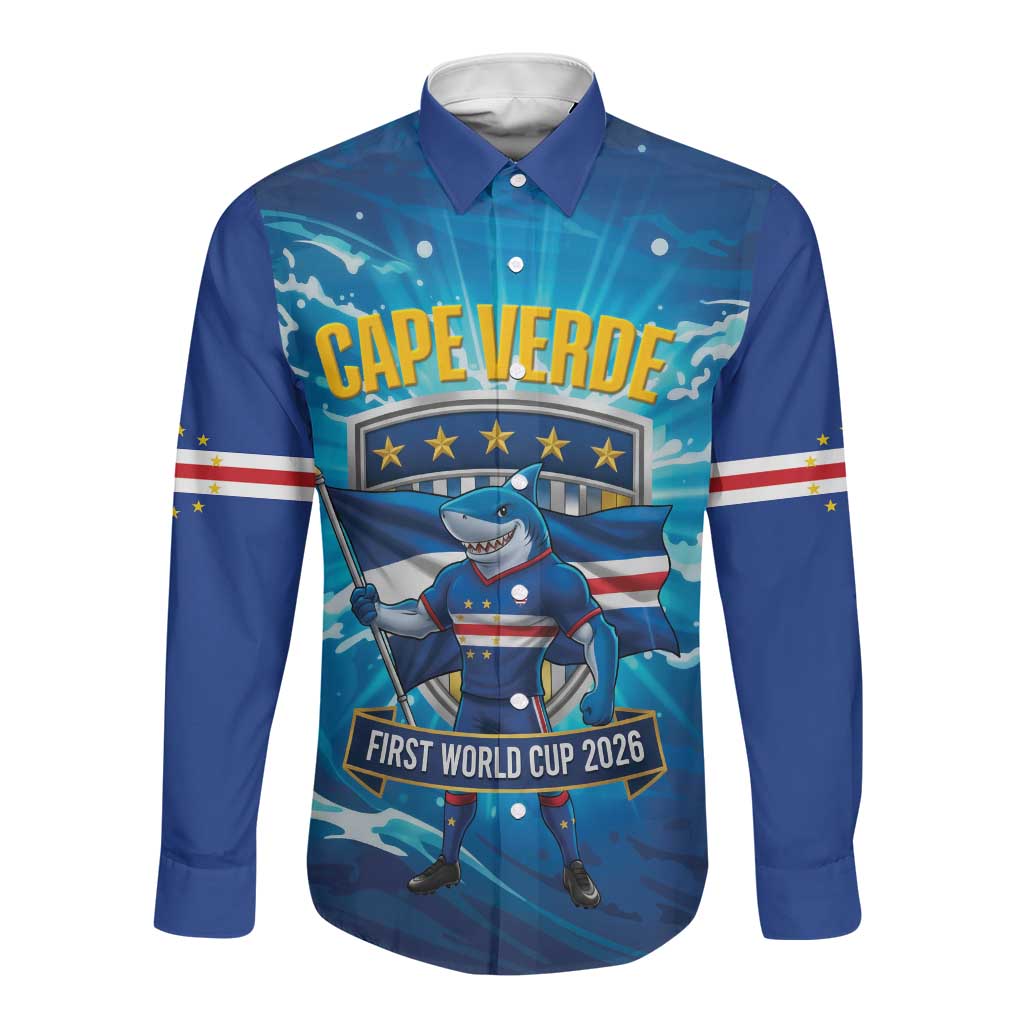 Blue Shark Cape Verde Football Long Sleeve Button Shirt First World Cup 2026 - African Pride