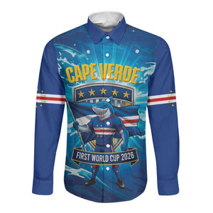 Blue Shark Cape Verde Football Long Sleeve Button Shirt First World Cup 2026 - African Pride