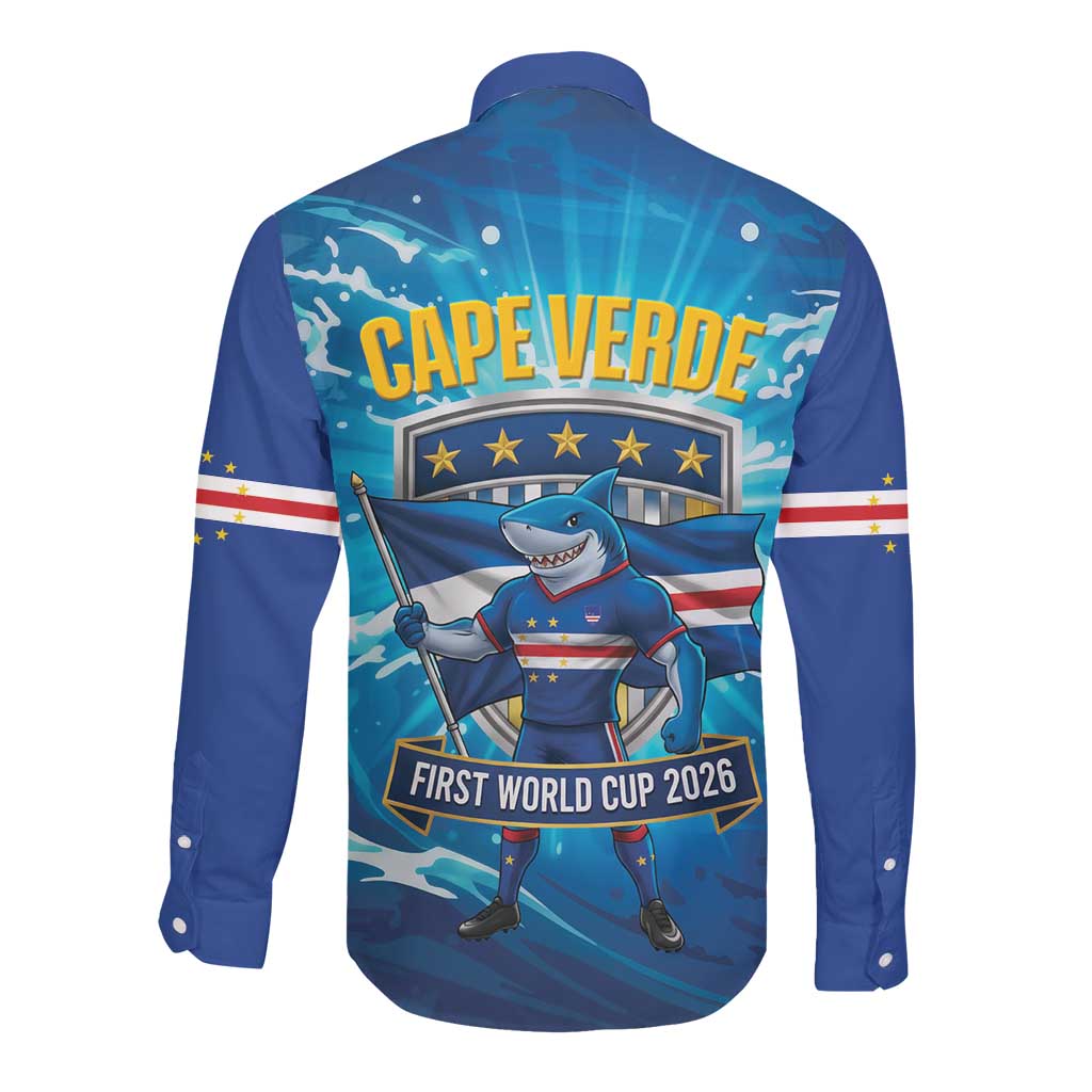 Blue Shark Cape Verde Football Long Sleeve Button Shirt First World Cup 2026 - African Pride