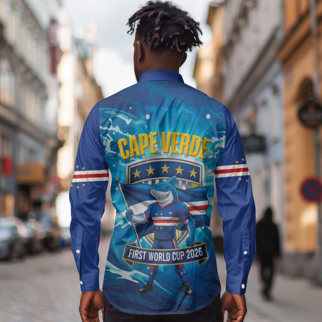 Blue Shark Cape Verde Football Long Sleeve Button Shirt First World Cup 2026 - African Pride