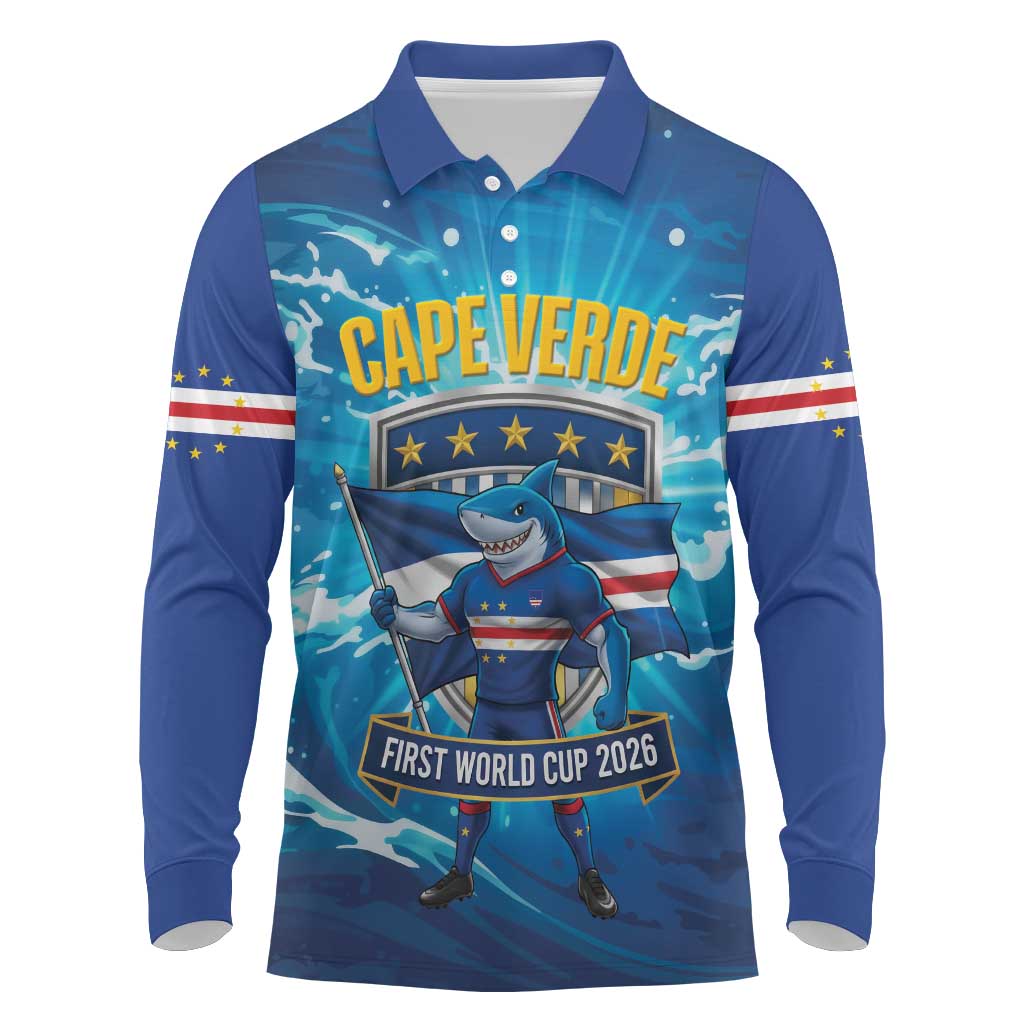 Blue Shark Cape Verde Football Long Sleeve Polo Shirt First World Cup 2026 - African Pride