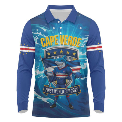 Blue Shark Cape Verde Football Long Sleeve Polo Shirt First World Cup 2026 - African Pride