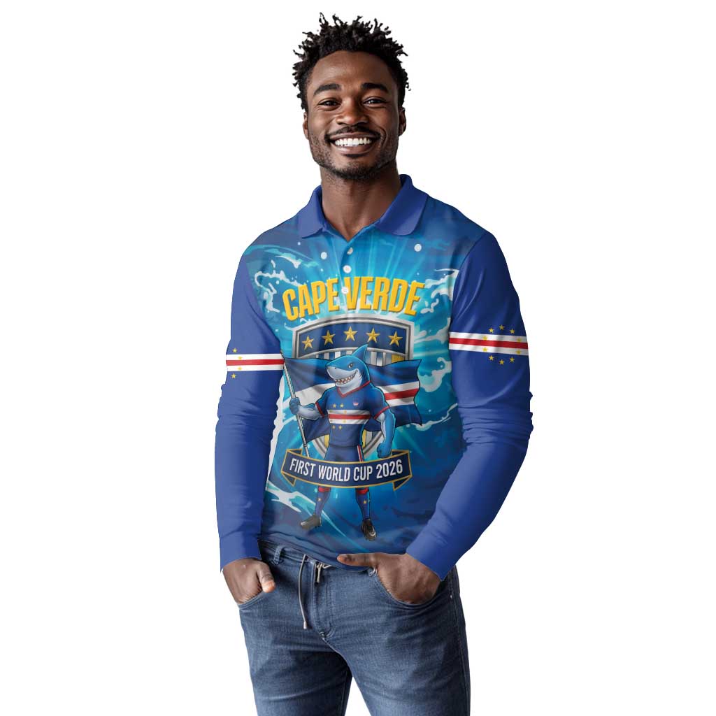 Blue Shark Cape Verde Football Long Sleeve Polo Shirt First World Cup 2026 - African Pride