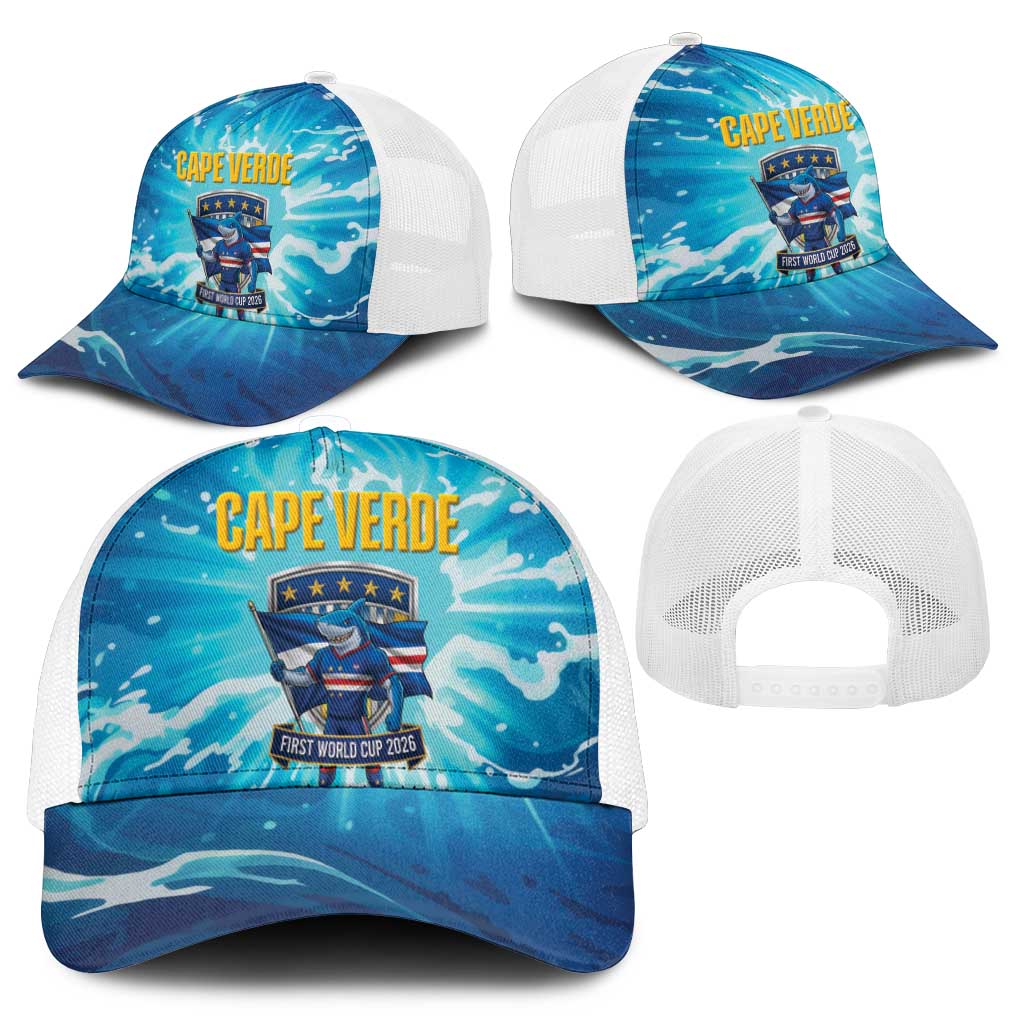Blue Shark Cape Verde Football Mesh Trucker Cap First World Cup 2026 - African Pride