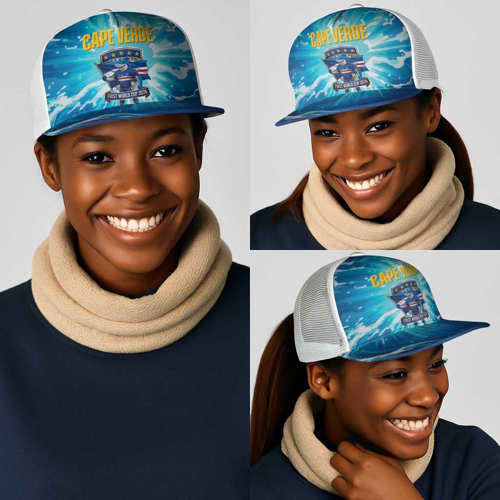 Blue Shark Cape Verde Football Mesh Trucker Cap First World Cup 2026 - African Pride