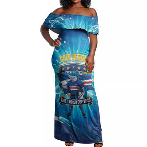 Blue Shark Cape Verde Football Off Shoulder Maxi Dress First World Cup 2026 - African Pride