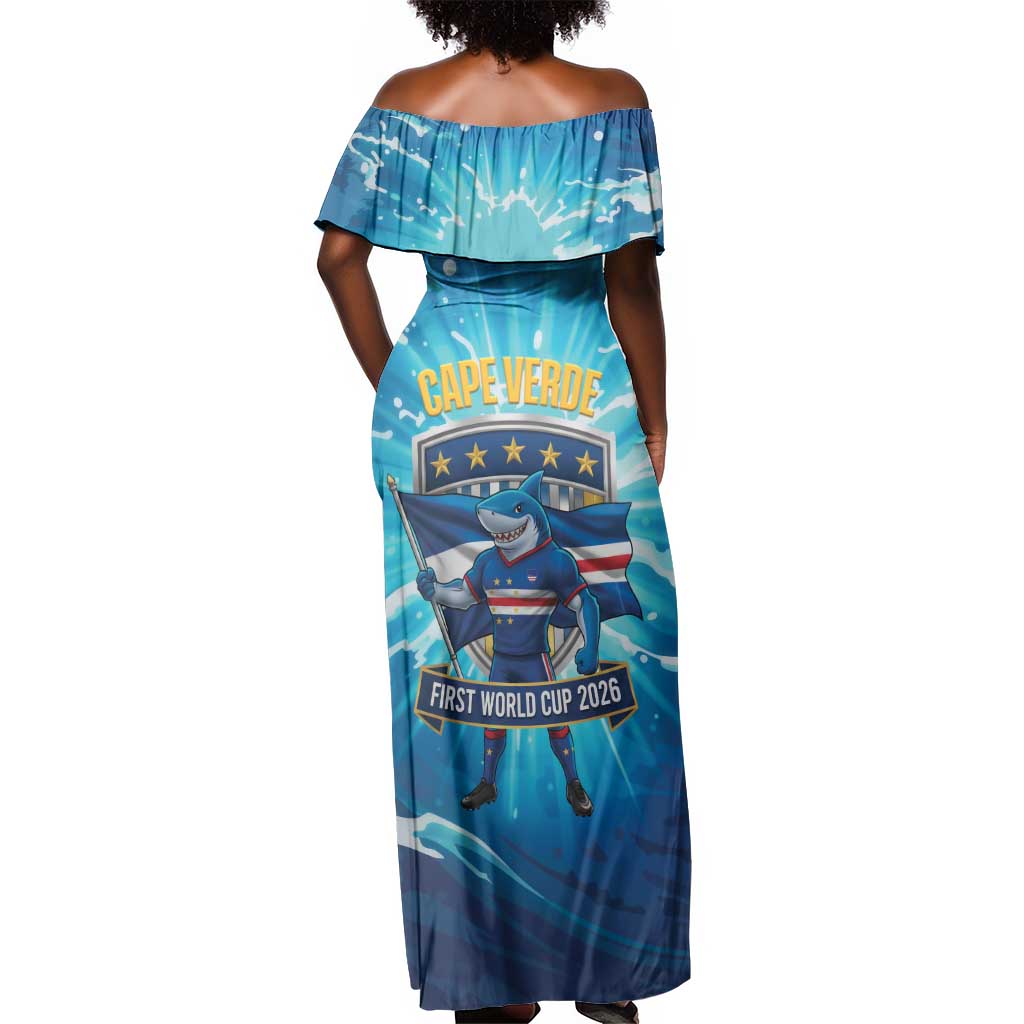 Blue Shark Cape Verde Football Off Shoulder Maxi Dress First World Cup 2026 - African Pride