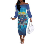 Blue Shark Cape Verde Football Off The Shoulder Long Sleeve Dress First World Cup 2026 - African Pride