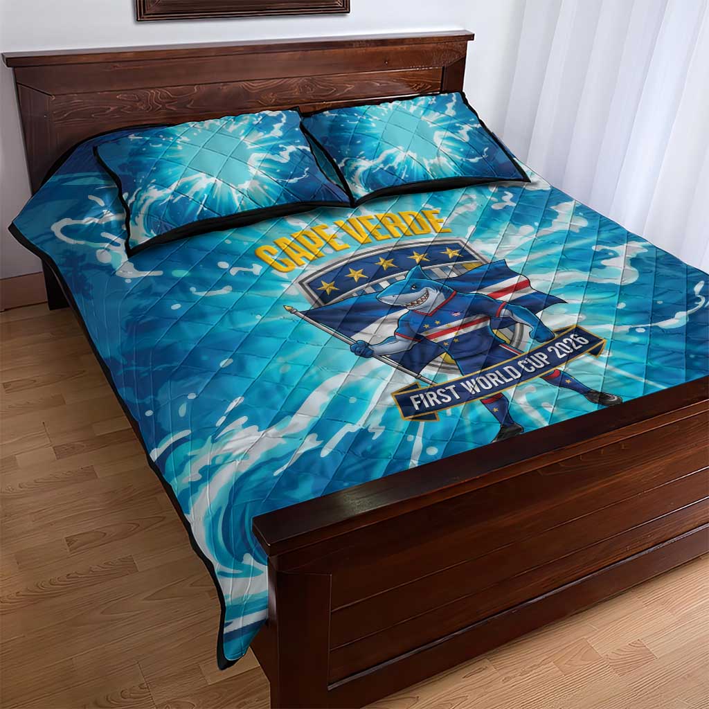 Blue Shark Cape Verde Football Quilt Bed Set First World Cup 2026 - African Pride
