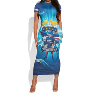 Blue Shark Cape Verde Football Short Sleeve Bodycon Dress First World Cup 2026 - African Pride