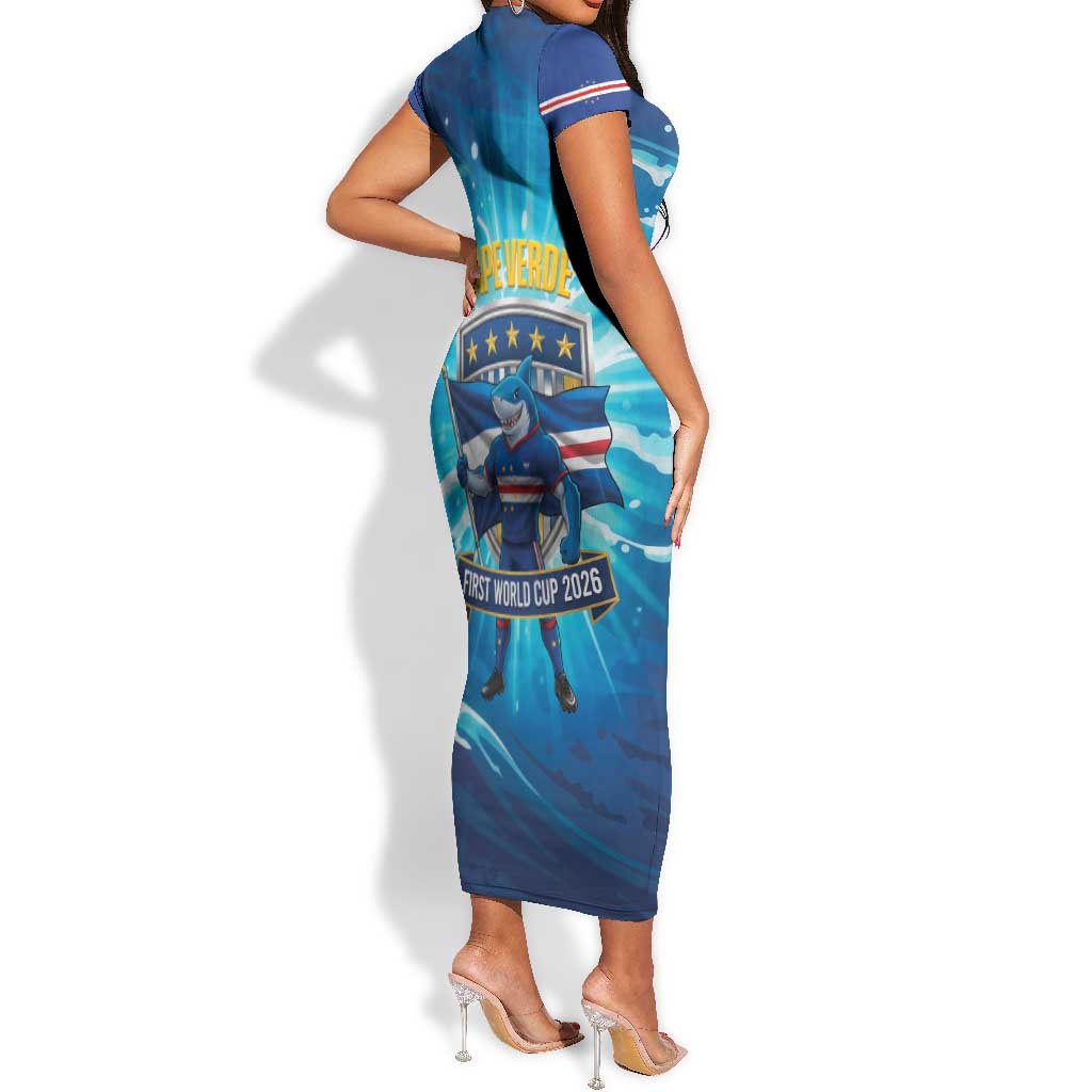 Blue Shark Cape Verde Football Short Sleeve Bodycon Dress First World Cup 2026 - African Pride