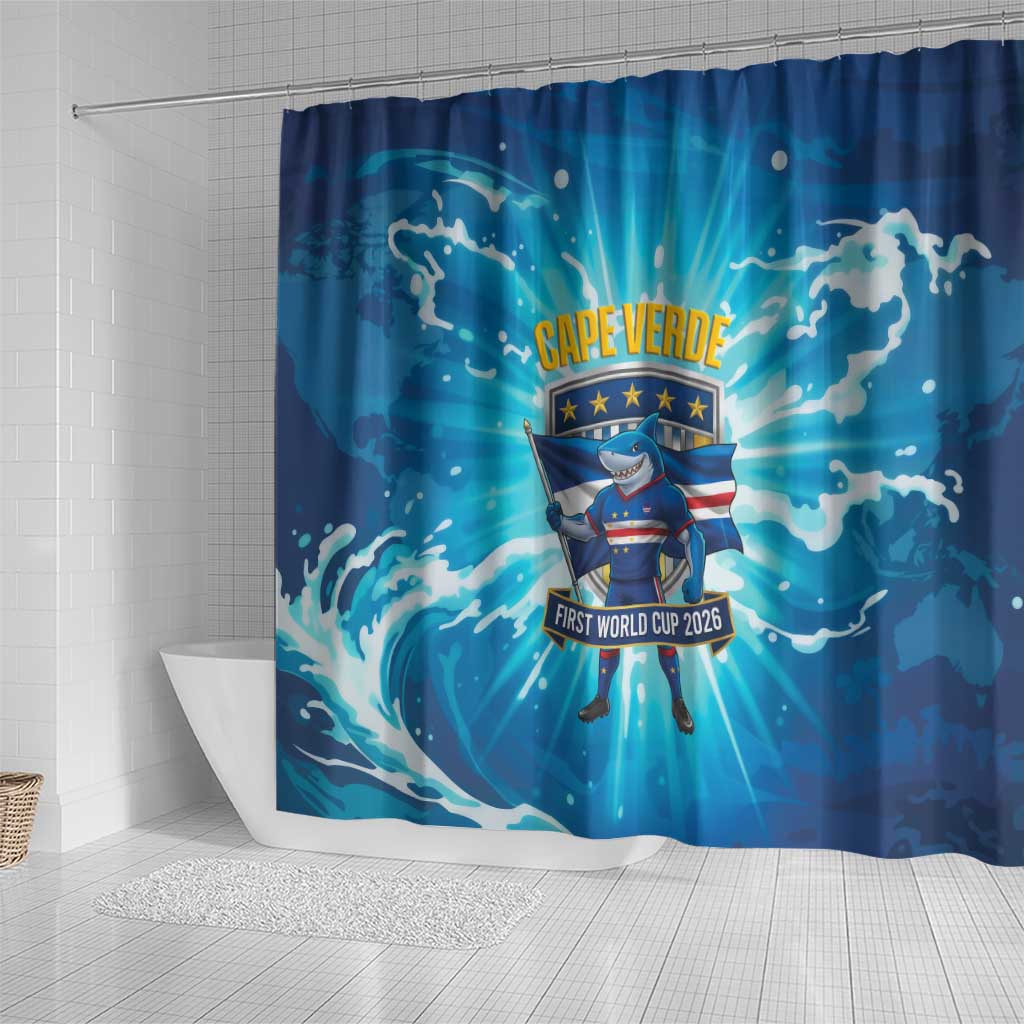Blue Shark Cape Verde Football Shower Curtain First World Cup 2026 - African Pride