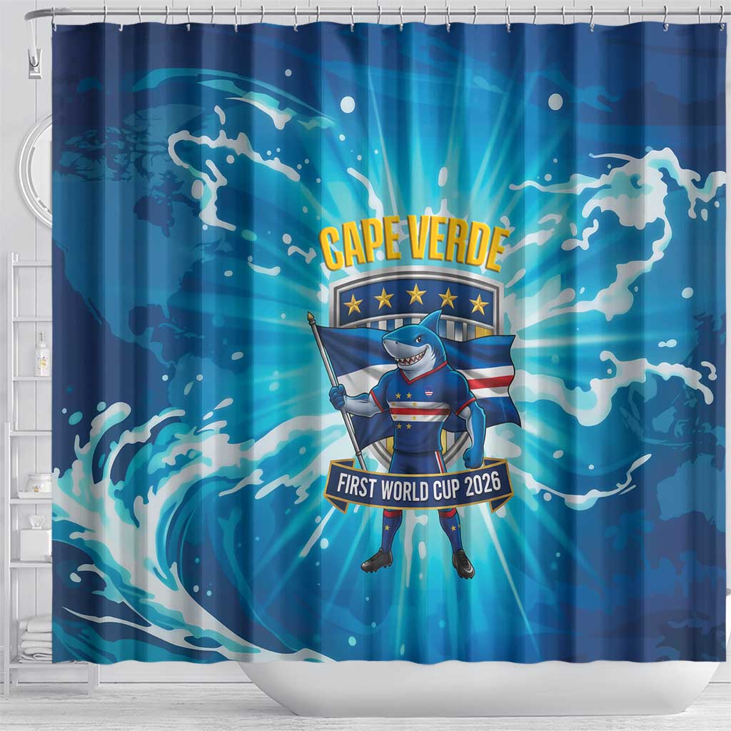 Blue Shark Cape Verde Football Shower Curtain First World Cup 2026 - African Pride