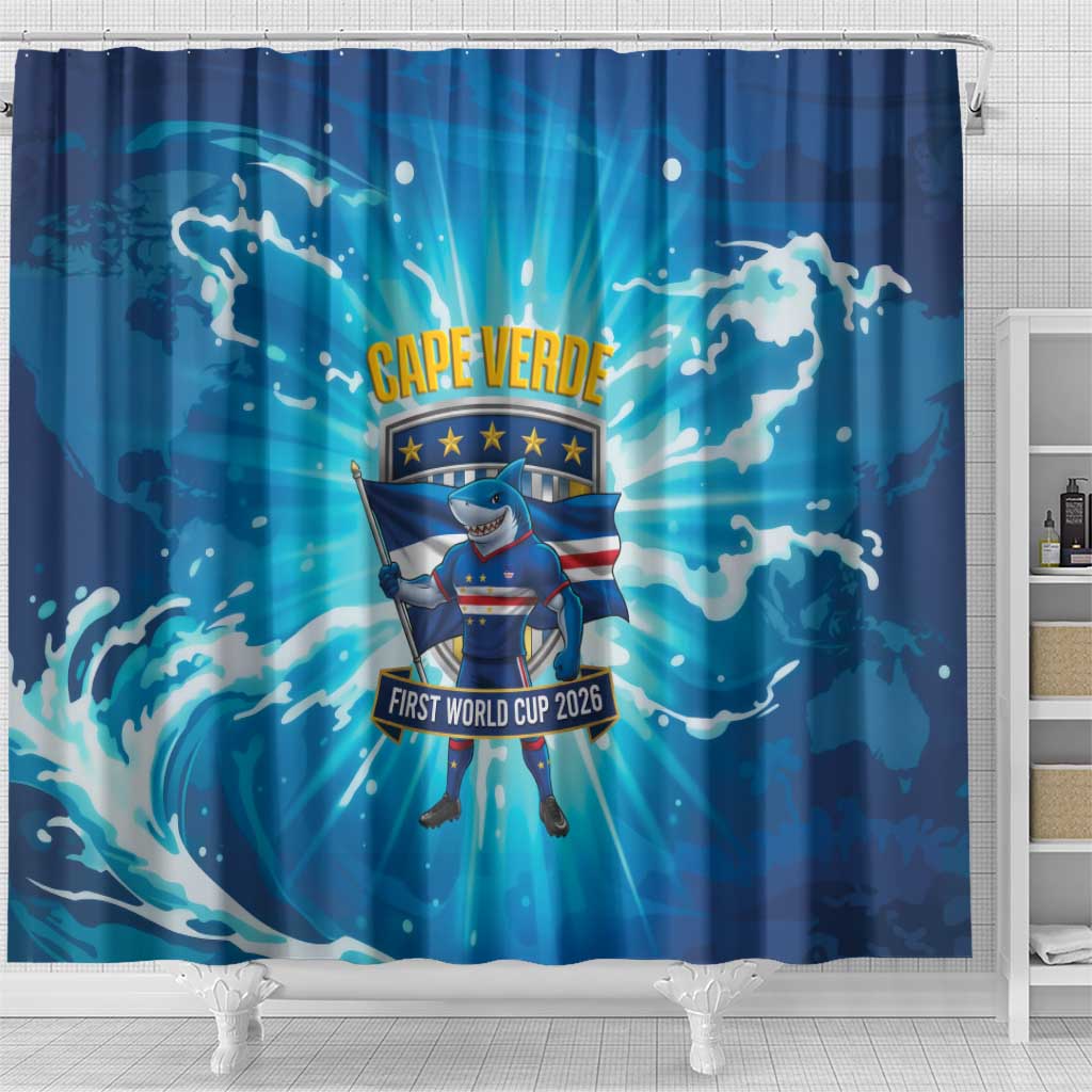 Blue Shark Cape Verde Football Shower Curtain First World Cup 2026 - African Pride