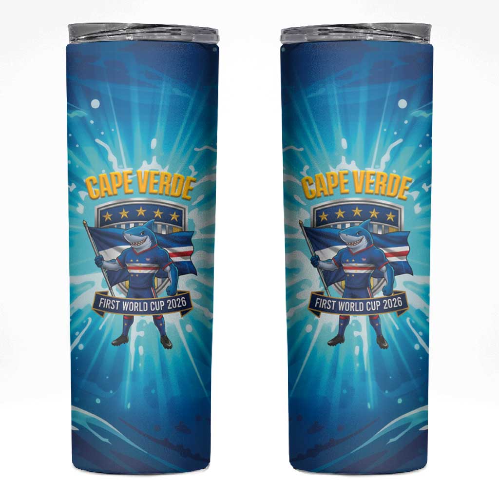 Blue Shark Cape Verde Football Skinny Tumbler First World Cup 2026 - African Pride