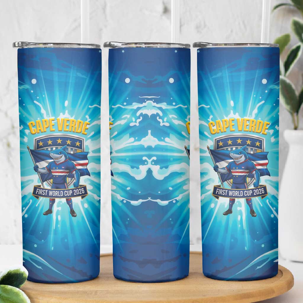 Blue Shark Cape Verde Football Skinny Tumbler First World Cup 2026 - African Pride