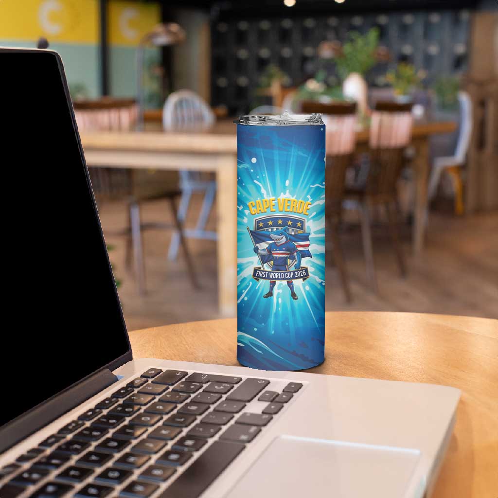 Blue Shark Cape Verde Football Skinny Tumbler First World Cup 2026 - African Pride