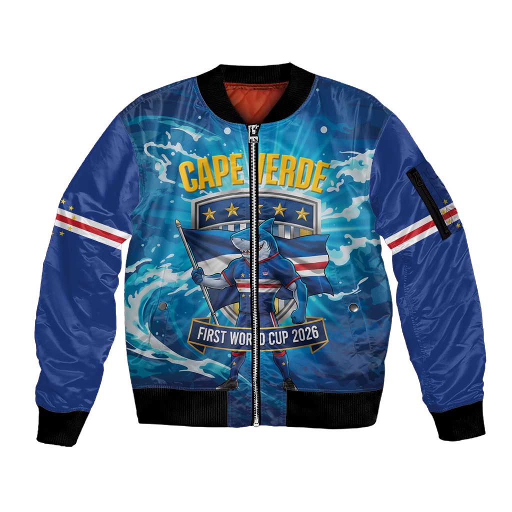 Blue Shark Cape Verde Football Sleeve Zip Bomber Jacket First World Cup 2026 - African Pride