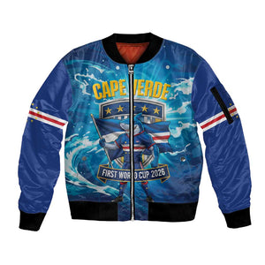 Blue Shark Cape Verde Football Sleeve Zip Bomber Jacket First World Cup 2026 - African Pride