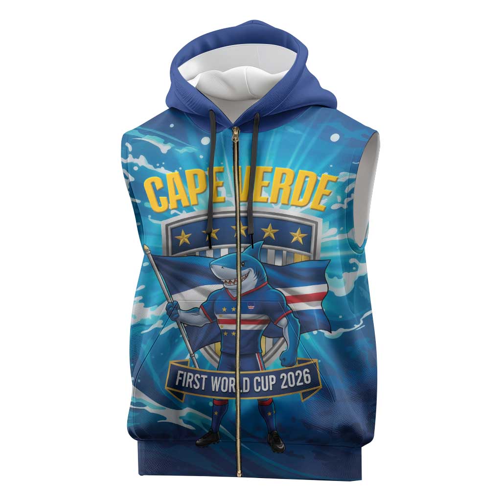 Blue Shark Cape Verde Football Sleeveless Zip Hoodie First World Cup 2026 - African Pride