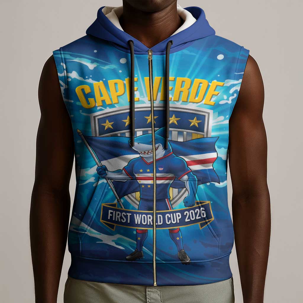Blue Shark Cape Verde Football Sleeveless Zip Hoodie First World Cup 2026 - African Pride