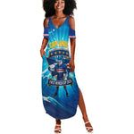 Blue Shark Cape Verde Football Summer Maxi Dress First World Cup 2026 - African Pride